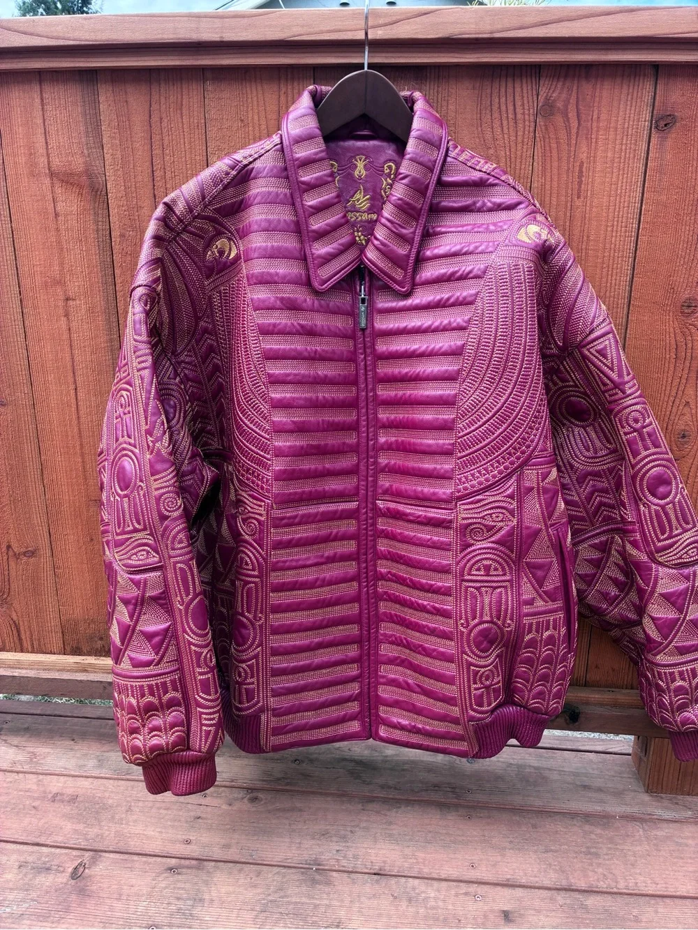 Wissam Red Leather King Tut 90s Vintage Bomber Jacker 54